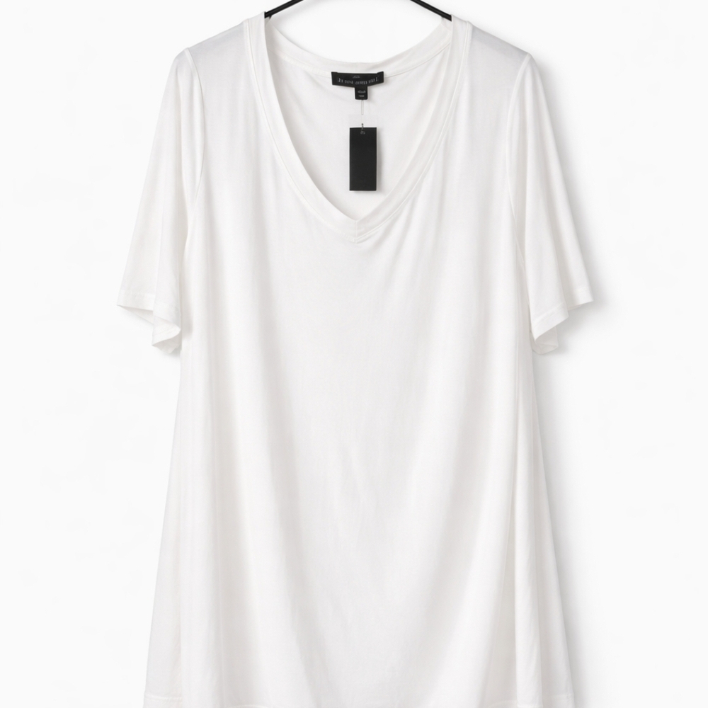 Lane Bryant 18/20 NWT White Draped Long  V-Neck Tunic Top Soft Stretch Plus Size